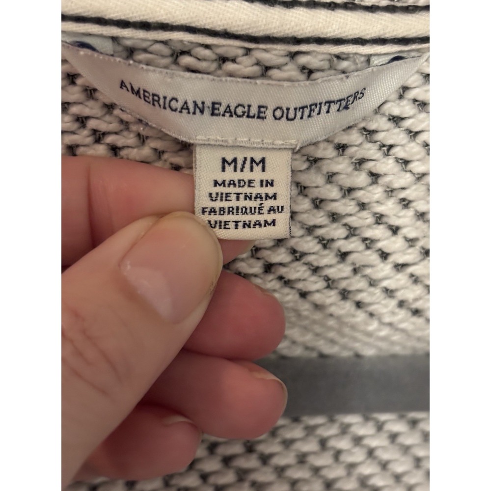 American Eagle Knit Hoodie Cream Textured Sweater Pullover Cozy Minimalist M - Picture 4 of 7